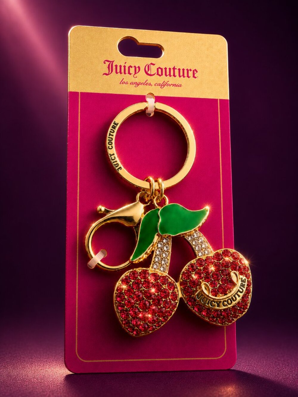 JUICY COUTURE Cherry Rhinestone Crystal Keychain Bag Charm